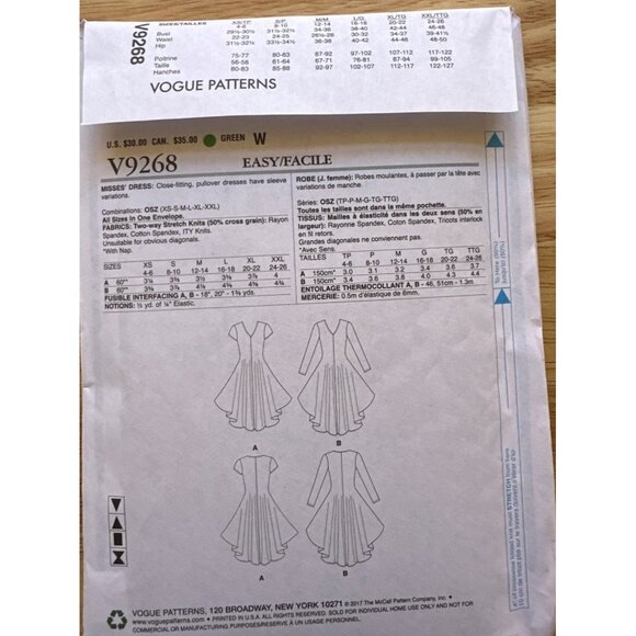 Vogue V9268 Kathryn Brenne Dress Pattern OSZ Asymmetrical Hem Sewing Pattern - Picture 4 of 4